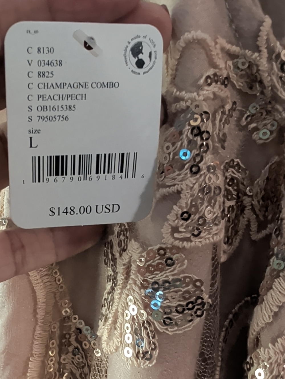Free People Champagne Combo Sequin Embellished romper - Peach/Champagne, L - Picture 3 of 4